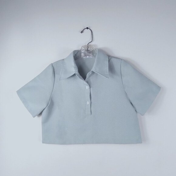 Nhien Mint Green Boxy Waffle Knit Short Sleeve Polo Shirt Sz S - Picture 1 of 5